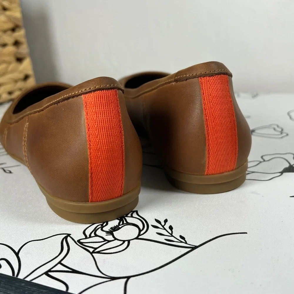 Clarks Women's Canebay Plain leather ballet flats Tan Brown Orange Stripe 8.5 M